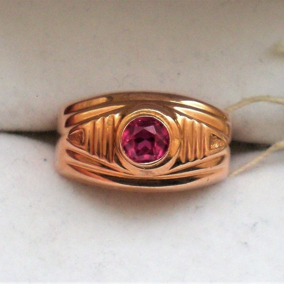 NEW OLD STOCK NWT Russian USSR Solid 14K 585 Rose Pink Gold Pink Tourmaline RING - Picture 8 of 11